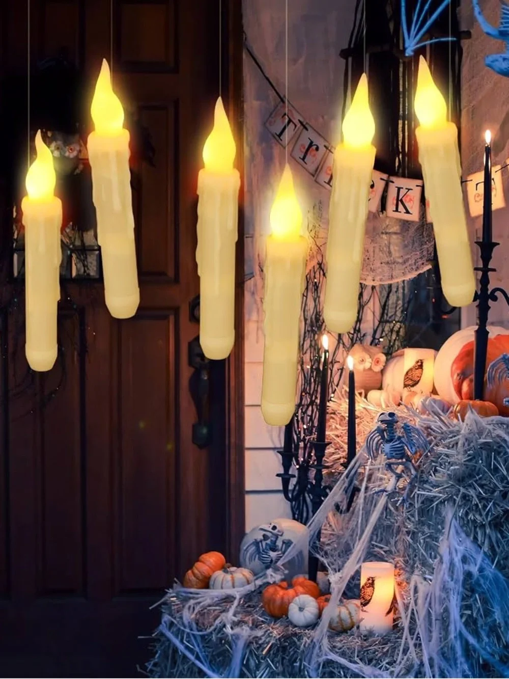 6/ Remote-Control LED Hanging Flameless Candles - Cream / 7”
